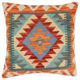 handmade Traditional Pillow Rust Blue Hand-Woven SQUARE 100% WOOL Hand woven turkish pillow2' x 2'