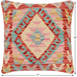 handmade Traditional Pillow Rust Blue Hand-Woven SQUARE 100% WOOL  Hand woven turkish pillow  2 x 2