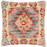 handmade Traditional Pillow Red Blue Hand-Woven SQUARE 100% WOOL  Hand woven turkish pillow  2 x 2