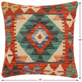 handmade Traditional Pillow Rust Blue Hand-Woven SQUARE 100% WOOL Hand woven turkish pillow2' x 2'