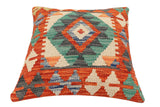 handmade Traditional Pillow Rust Blue Hand-Woven SQUARE 100% WOOL Hand woven turkish pillow2' x 2'