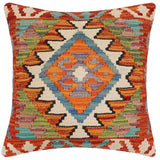 handmade Traditional Pillow Rust Blue Hand-made SQUARE 100% WOOL Hand woven turkish pillow2' x 2'