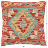 handmade Traditional Pillow Rust Blue Hand-made SQUARE 100% WOOL Hand woven turkish pillow2' x 2'