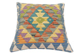handmade Traditional Pillow Blue Beige Hand-made SQUARE 100% WOOL Hand woven turkish pillow2' x 2'