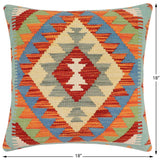 handmade Traditional Pillow Rust Blue Hand-made SQUARE 100% WOOL Hand woven turkish pillow2' x 2'