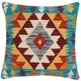 handmade Traditional Pillow Blue Rust Hand-made SQUARE 100% WOOL  Hand woven turkish pillow  2 x 2