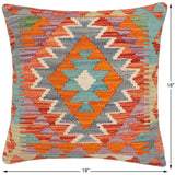 handmade Traditional Pillow Rust Blue Hand-made SQUARE 100% WOOL Hand woven turkish pillow2' x 2'