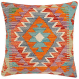 handmade Traditional Pillow Rust Blue Hand-made SQUARE 100% WOOL Hand woven turkish pillow2' x 2'