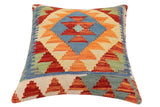 handmade Traditional Pillow Rust Blue Hand-made SQUARE 100% WOOL Hand woven turkish pillow2' x 2'