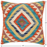 handmade Traditional Pillow Rust Blue Hand-Woven SQUARE 100% WOOL Hand woven turkish pillow2' x 2'