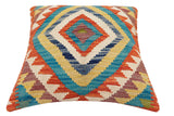 handmade Traditional Pillow Rust Blue Hand-Woven SQUARE 100% WOOL Hand woven turkish pillow2' x 2'