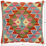 handmade Traditional Pillow Rust Blue Hand-Woven SQUARE 100% WOOL Hand woven turkish pillow2' x 2'