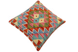 handmade Traditional Pillow Rust Blue Hand-Woven SQUARE 100% WOOL Hand woven turkish pillow2' x 2'