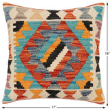 handmade Traditional Pillow Rust Blue Hand-Woven SQUARE 100% WOOL  Hand woven turkish pillow  2 x 2