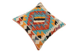 handmade Traditional Pillow Rust Blue Hand-Woven SQUARE 100% WOOL  Hand woven turkish pillow  2 x 2