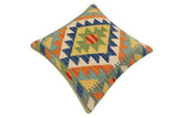 handmade Traditional Pillow Rust Blue Hand-Woven SQUARE 100% WOOL Hand woven turkish pillow2' x 2'