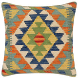 handmade Traditional Pillow Rust Blue Hand-Woven SQUARE 100% WOOL Hand woven turkish pillow2' x 2'