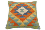 handmade Traditional Pillow Rust Blue Hand-Woven SQUARE 100% WOOL Hand woven turkish pillow2' x 2'