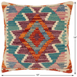 handmade Traditional Pillow Rust Blue Hand-Woven SQUARE 100% WOOL Hand woven turkish pillow2' x 2'