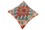 handmade Traditional Pillow Rust Blue Hand-Woven SQUARE 100% WOOL Hand woven turkish pillow2' x 2'