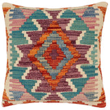 handmade Traditional Pillow Rust Blue Hand-Woven SQUARE 100% WOOL Hand woven turkish pillow2' x 2'