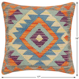 handmade Traditional Pillow Rust Blue Hand-Woven SQUARE 100% WOOL  Hand woven turkish pillow  2 x 2