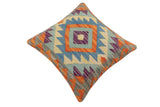 handmade Traditional Pillow Rust Blue Hand-Woven SQUARE 100% WOOL  Hand woven turkish pillow  2 x 2