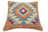 handmade Traditional Pillow Rust Blue Hand-Woven SQUARE 100% WOOL  Hand woven turkish pillow  2 x 2