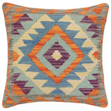 handmade Traditional Pillow Rust Blue Hand-Woven SQUARE 100% WOOL  Hand woven turkish pillow  2 x 2