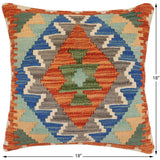 handmade Traditional Pillow Rust Blue Hand-Woven SQUARE 100% WOOL Hand woven turkish pillow2' x 2'