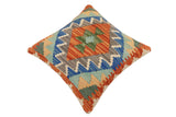 handmade Traditional Pillow Rust Blue Hand-Woven SQUARE 100% WOOL Hand woven turkish pillow2' x 2'