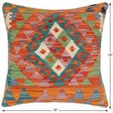 handmade Traditional Pillow Rust Blue Hand-Woven SQUARE 100% WOOL Hand woven turkish pillow2' x 2'