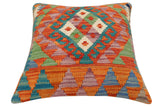 handmade Traditional Pillow Rust Blue Hand-Woven SQUARE 100% WOOL Hand woven turkish pillow2' x 2'