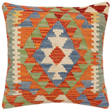 handmade Traditional Pillow Rust Blue Hand-Woven SQUARE 100% WOOL Hand woven turkish pillow2' x 2'