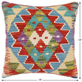 handmade Traditional Pillow Rust Blue Hand-Woven SQUARE 100% WOOL Hand woven turkish pillow2' x 2'