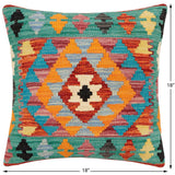 handmade Traditional Pillow Rust Blue Hand-Woven SQUARE 100% WOOL Hand woven turkish pillow2' x 2'