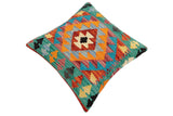 handmade Traditional Pillow Rust Blue Hand-Woven SQUARE 100% WOOL Hand woven turkish pillow2' x 2'