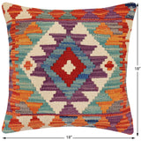 handmade Traditional Pillow Rust Blue Hand-Woven SQUARE 100% WOOL Hand woven turkish pillow2' x 2'