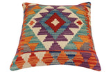 handmade Traditional Pillow Rust Blue Hand-Woven SQUARE 100% WOOL Hand woven turkish pillow2' x 2'