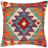 handmade Traditional Pillow Rust Blue Hand-Woven SQUARE 100% WOOL Hand woven turkish pillow2' x 2'