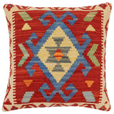 handmade Traditional Pillow Rust Blue Hand-Woven SQUARE 100% WOOL Hand woven turkish pillow2' x 2'