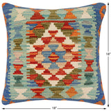 handmade Traditional Pillow Rust Blue Hand-Woven SQUARE 100% WOOL Hand woven turkish pillow2' x 2'