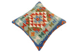 handmade Traditional Pillow Rust Blue Hand-Woven SQUARE 100% WOOL Hand woven turkish pillow2' x 2'