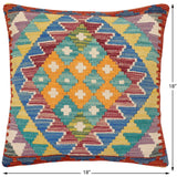 handmade Traditional Pillow Rust Blue Hand-Woven SQUARE 100% WOOL Hand woven turkish pillow2' x 2'