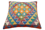 handmade Traditional Pillow Rust Blue Hand-Woven SQUARE 100% WOOL Hand woven turkish pillow2' x 2'