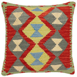 handmade Traditional Pillow Rust Blue Hand-Woven SQUARE 100% WOOL Hand woven turkish pillow2' x 2'