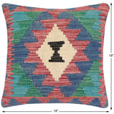 handmade Traditional Pillow Burgundy Blue Hand-Woven SQUARE 100% WOOL Hand woven turkish pillow2' x 2'