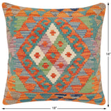 handmade Traditional Pillow Rust Blue Hand-Woven SQUARE 100% WOOL Hand woven turkish pillow2' x 2'