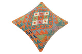 handmade Traditional Pillow Rust Blue Hand-Woven SQUARE 100% WOOL Hand woven turkish pillow2' x 2'