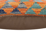 handmade Traditional Pillow Rust Blue Hand-Woven SQUARE 100% WOOL Hand woven turkish pillow2' x 2'